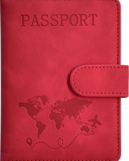 Passport Holder, Passport Cover with Credit Card Slot and Boarding Pass Slot Combo, Passport Wallet Case Book Travel Must Have, RFID Blocking Leather Travel Accessories, Red