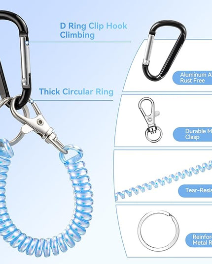 SHANSHUI Phone Tether, 2 Pcs Anti Theft Spring Phone Strap, 4 x Tether Pacthes & Carabiner Clips Universal Cellphone Lanyard for Keys Outdoor Skiing Hiking Fishing Fitting for All Smartphones