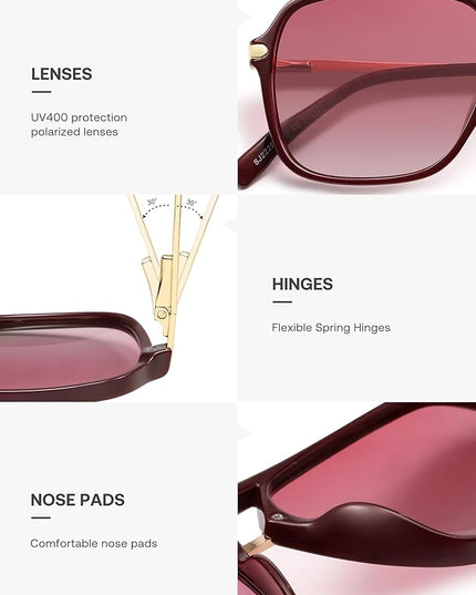 SOJOS Sunglasses for Women & Men, Square, Retro, Polarized Lens, Trendy Aviator, 90s Shades