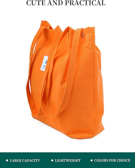 Corduroy Tote Bag Cute Tote Bags for Women Shoulder Bag with Inner Pocket for Work Beach Travel and Shopping Grocery