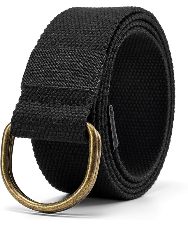 maikun Mens & Womens Canvas Belt with Black D-ring Buckle 1 1/2" Wide Solid Color Fabric Belt for Men