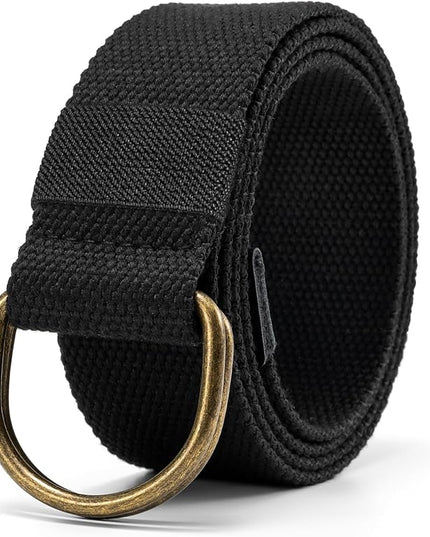 maikun Mens & Womens Canvas Belt with Black D-ring Buckle 1 1/2" Wide Solid Color Fabric Belt for Men