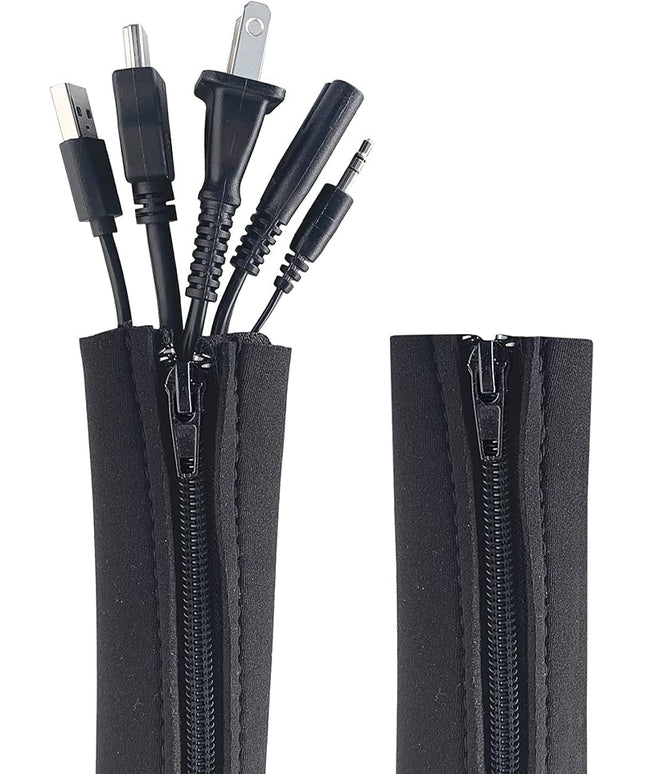 Zipper Cable Sleeve by Wrap-It Storage - 36" x 4" (2-Pack) Black - Cord Organizer and Cable Protector for Desk, Computer, TV Cord Management to Hide and Cover Wire and Extension Cables