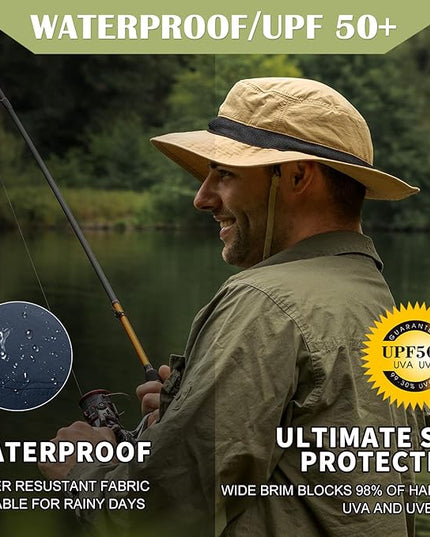 Oversized XL XXL Waterproof Sun Hat for Big Heads Mesh Bucket Hat Wide Brim Adjustable Packable Hiking Beach Fishing