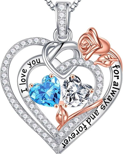Iefil Christmas Gifts for Wife Women - 925 Sterling Silver Double Birthstone Necklace, Anniversary Birthday Gifts for Women, Jewelry Gift for Wife Girlfriend Mom Her