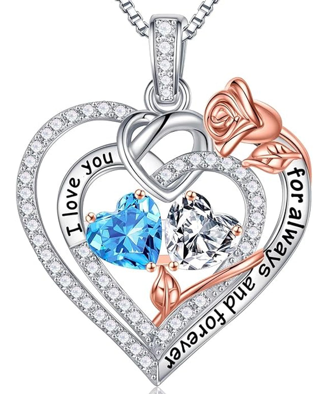 Iefil Christmas Gifts for Wife Women - 925 Sterling Silver Double Birthstone Necklace, Anniversary Birthday Gifts for Women, Jewelry Gift for Wife Girlfriend Mom Her