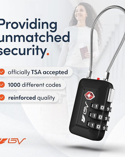 TSA Accepted Luggage Travel Lock, Set-Your-Own Combination Lock for School Gym Locker, Luggage Suitcase Baggage Locks, Filing Cabinets, Toolbox, Case (Black, 2 Pack)
