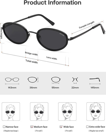 SOJOS Trendy Oval Polarized Sunglasses for Women Men, 80s 90s Chic Retro Vintage Sunnies SJ1248