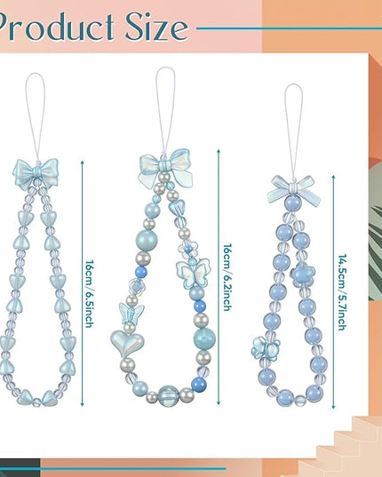 Ecally 3 Pcs Phone Charms Strap Camera Charm Strap Pearl Beaded Butterfly Bow Flower Cute Phone Wrist Lanyard Bracelet for Camera Keychain Wallet Decor Christmas New Year Gifts