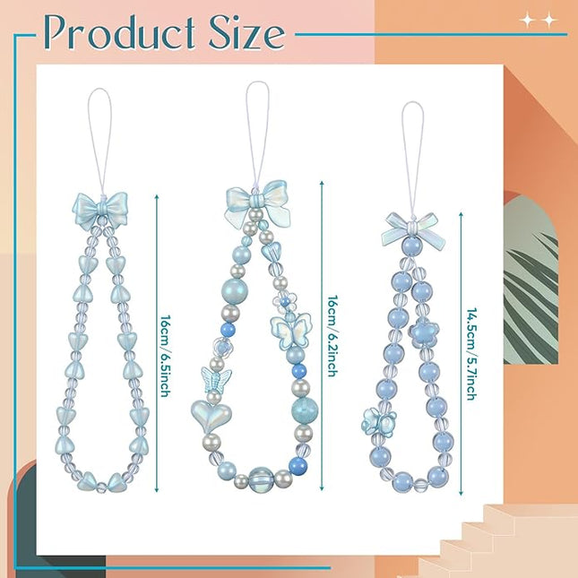 Ecally 3 Pcs Phone Charms Strap Camera Charm Strap Pearl Beaded Butterfly Bow Flower Cute Phone Wrist Lanyard Bracelet for Camera Keychain Wallet Decor Christmas New Year Gifts