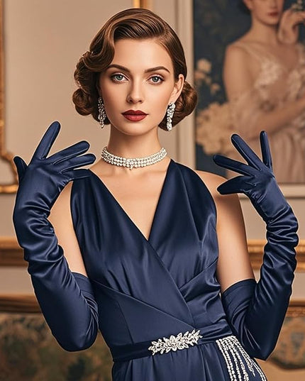 THARAHT Women Long Gloves with Satin Elbow Length for 1920s Opera Tea Party Costumes Bridal Evening Dress