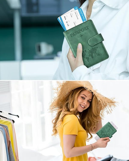 Eoehro Passport Holder for Travel Essentials, Passport Wallet Cover Case for Travel Must Haves Accessories,Passport Book Holders for Women and Men(dark green)