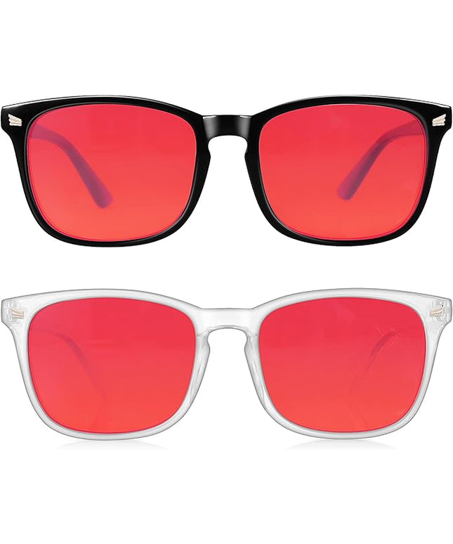 2 Packs Professional Sleep Glasses with 99.9% Blue Light Blocking Dual AR Coatings Red Lens, Computer Gaming Glasses for Men Women, Anti Fatigue & Eye Strain