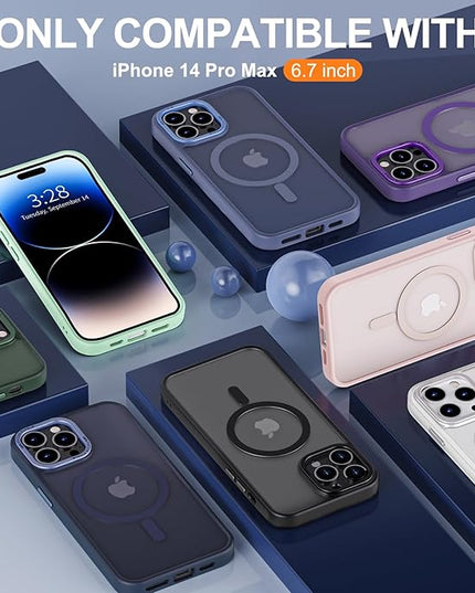 Hython Case for iPhone 14 Pro Max Case Magnetic Translucent Matte Phone Cases 6.7" [Compatible with MagSafe] Thin Slim Fit Shockproof Bumper Hard Protective Cover for Women Men Girls, Deep Blue