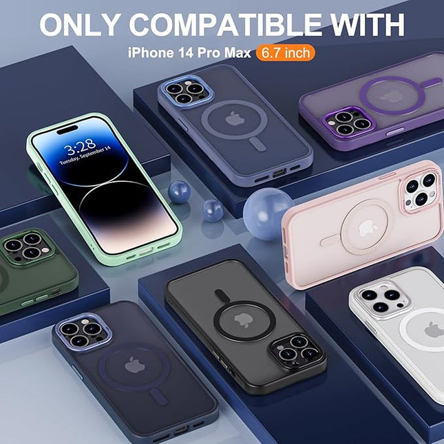 Hython Case for iPhone 14 Pro Max Case Magnetic Translucent Matte Phone Cases 6.7" [Compatible with MagSafe] Thin Slim Fit Shockproof Bumper Hard Protective Cover for Women Men Girls, Deep Blue
