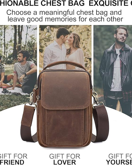 Augus Leather Small Messenger Bag For Men Crossbody Handbag Shoulder Sling Travel Bags for Men Purse Daypack Magnetic Buckle