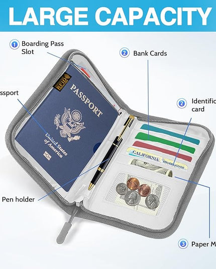Passport Holder for Travel, Women Rfid Blocking Passport Wallet, Travel Essentials Premium Wallets, Waterproof Passport Holders Bag for Men Traveling, Travel Document Organizer Credit Cards Case