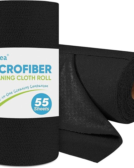 AIDEA Microfiber Cleaning Cloth Roll 55 Sheets, Black Microfiber Towels for Cars, Shop Rags Washable, Cleaning Rags Reusable Paper Towels for Automotive, Workshops, House, Cleaning Supplies 11×9"