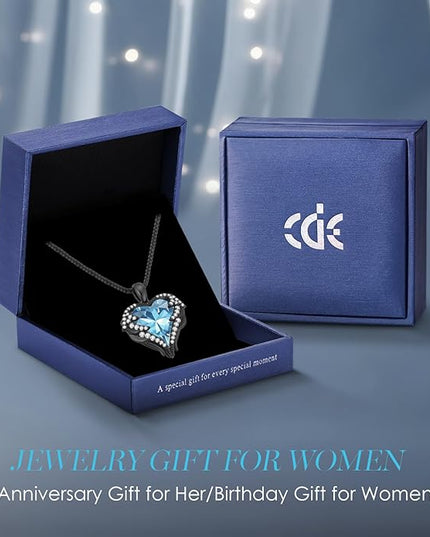 CDE Christmas Gifts for Women Angel Wings Necklace for Women with Birthstone, Love Heart Silver Tone/Gold Tone Pendant, Ideal Anniversary or Birthday Jewelry Gifts for Wife Girlfriend Her