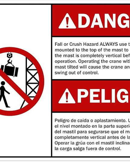 Danger Fall Or Crush Hazard Always Use The Level Mounted Bilingual Sign, 24x30 Inches, 55 mil thick HDPS (high density polystyrene), Made in USA by My Sign Center