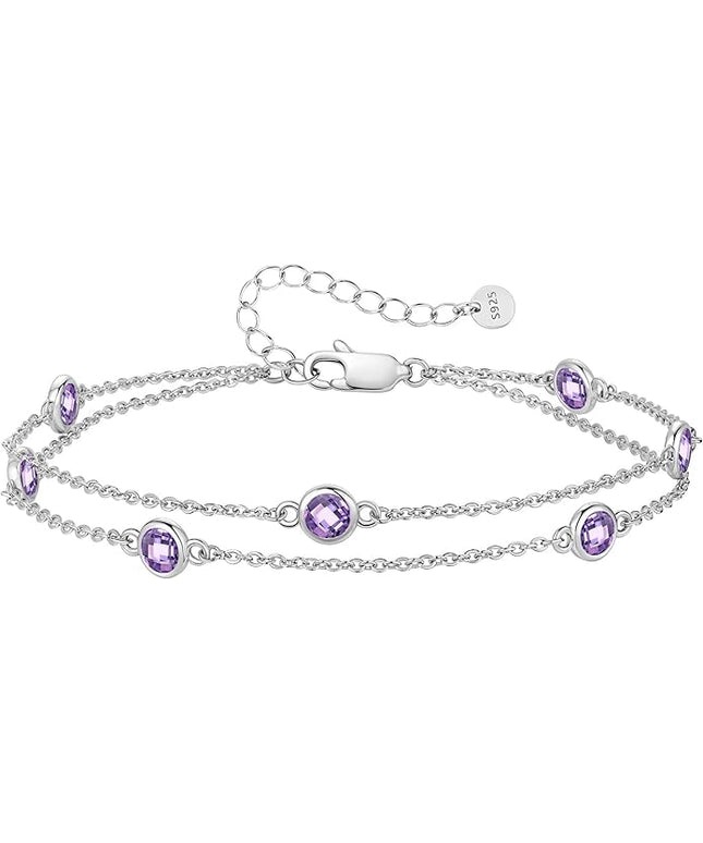 LOUISA SECRET Birthstone Bracelets for Women, 925 Sterling Silver Charm Link Double Strand Bracelet, Birthday Anniversary Christmas Jewelry Gifts for Wife Girlfriend Mother her…