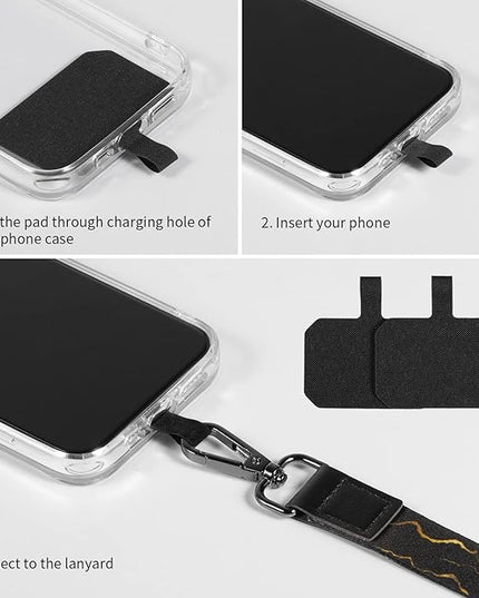 Cell Phone Lanyard, Wrist Lanyard for Keys, Adjustable Crossbody Shoulder Neck Strap with Phone Tether Tabs Universal Lanyards for ID Badges, Card Holder, Most Smartphones (Black Gold)