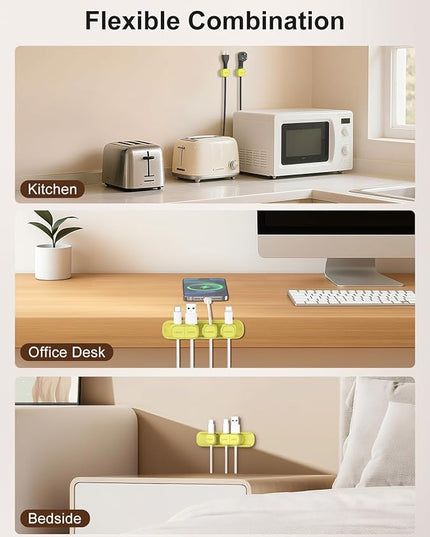 6 Pack Magnetic Cable Clips [1s Open/Lock], Laitver Cord Organizer Holder Strong Adhesive Desk Cable Management- Organize Charging Cords Neatly for Home, Office, Car,Desk, Nightstand-Emerald Green