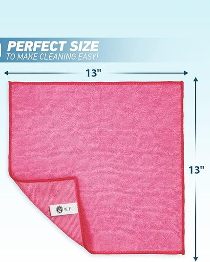 Microfiber Cleaning Cloth-24Pcs (13x13 inch) Ultra Soft Highly Absorbent Rags for Housekeeping-Machine Wash (HotPink)