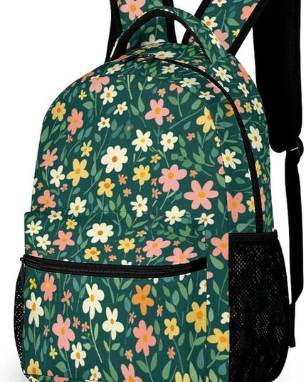 Fashion Green Floral Backpack Lightweight Large Capacity Laptop Daybag for Travel Work