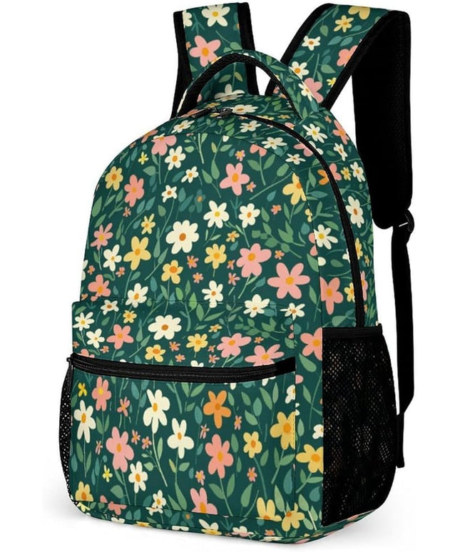 Fashion Green Floral Backpack Lightweight Large Capacity Laptop Daybag for Travel Work