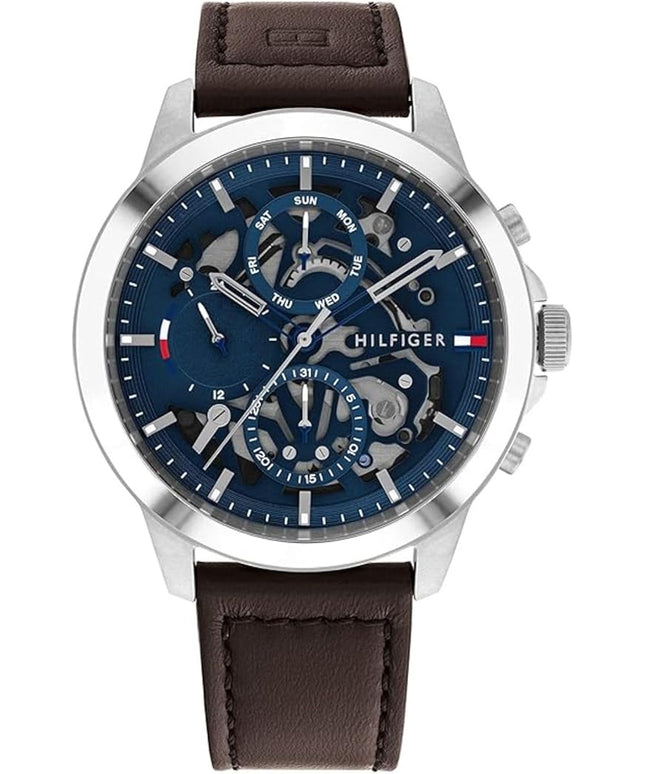 Tommy Hilfiger Men's Dressy Watch – Quartz Multifunction, Stainless Steel Case, Skeleton Dial, Link Bracelet – Gift for Him
