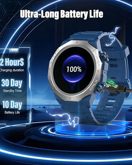 Military Smart Watches for Men(Answer/Make Calls), 1.39"HD Fitness Watch, 24/7 Heart Rate Sleep Monitor, Smart Watch for Men 110+ Sport Modes, 30Day, IP68 Waterproof Smartwatch for Android iOS, Blue