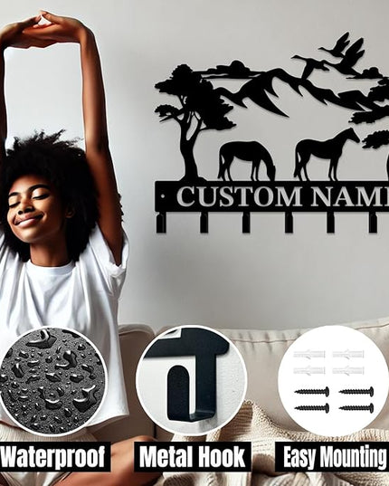 peanut case Personalized Farm Horse Keys Hooks,Custom Name Metal Cowboy Horse Art Keys Hooks,Metal Horse Lover Wall Home Storage Decorative Keys Hooks,Key Holder Hooks for Wall (Style D)