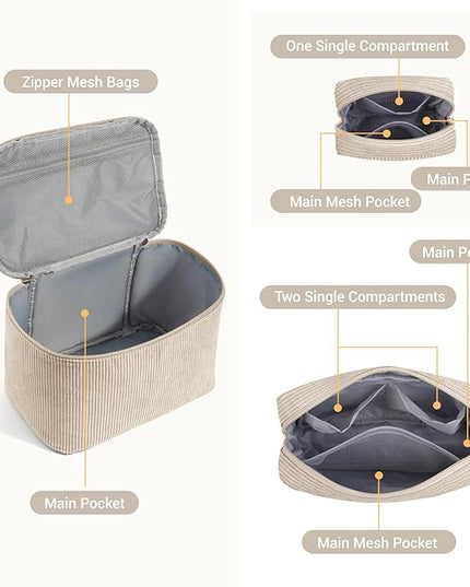 MAGEFY Small Makeup Bag for Purse Mini Cosmetics Bag Corduroy Cute Cosmetic Pouch for Women with Slip-in Pockets