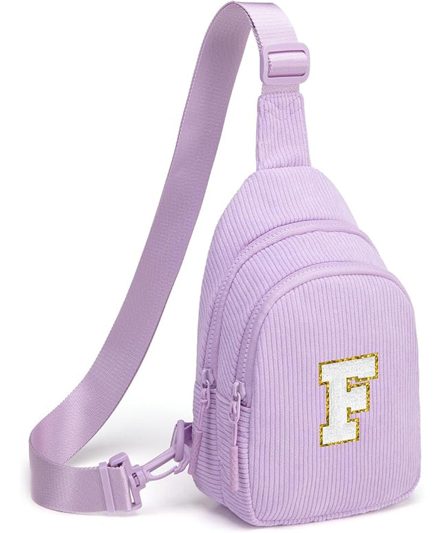 Viverte Small Corduroy Sling Bag Initial Crossbody Bag Fanny Pack for Girls Personalized Birthday Gifts for Teen Girls Gifts