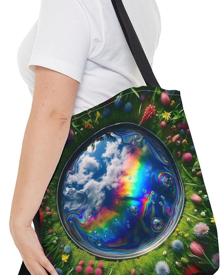 Premium Tote Bag with Reinforced Stitching - Oil Film in a Puddle Design