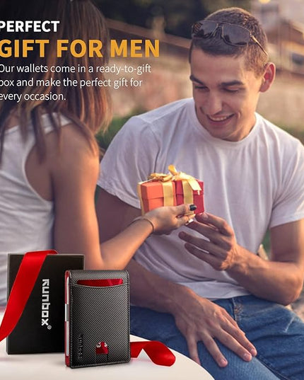 RUNBOX Slim Money Clip Wallets for Men RFID Blocking 11 Card Holder Minimalist Small Leather Bifold Men's Front Pocket Wallet Gift Box