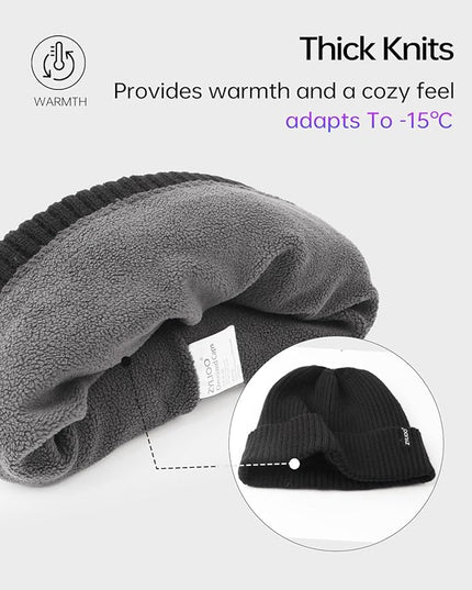 Zylioo Plus Size Fleece Lined Beanie Hat,2XL/XL/L/M/S Thermal Knitted Hat,Winter Warm Lined Snow Hats for Women Men