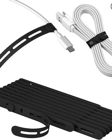 20Pcs Nearockle Silicone Cable Ties, 5.12 Inch Adjustable Cord Organizer Reusable Zip Ties for Charging Cords Earphone Computer Wire, Office Desk Cable Management Travel Accessories(Black)