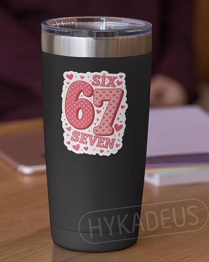 (3Pcs) 67 Stickers Funny Six Seven Sticker 6 7 Number Decorations Vinyl Decals for Birthday Valentines Day Laptop, Water Bottle, Tumbler, Scrapbooking, Luggage, Waterproof 3" x 2.3"