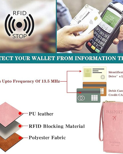 Leather RFID Blocking Passport Holder Travel Wallet, Passport Cover/Travel Wallet for Women/Men with