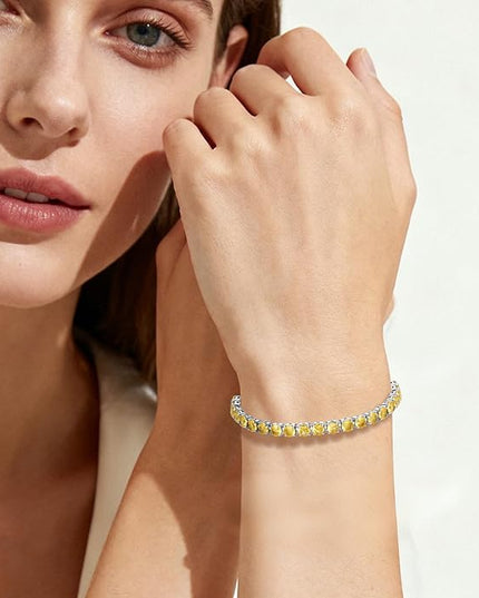 SUNFEEL Birthstone Bracelet Jewelry for Women Sterling Silver with Gold Plated Tennis Bracelet Classic Bolo Adjustable Chain Anniversary Birthday Gifts for Women Mom Wife Her