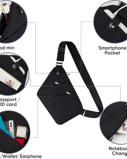 VADOO Sling Bag for Men and Women, Anti theft Crossbody Bag Lightweight Shoulder Chest Bag for Travel Gym