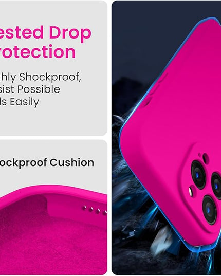 FireNova Designed for iPhone 13 Pro Max Case, Silicone [Camera Protection] Phone Case with [2 Screen Protectors], Soft Anti-Scratch Microfiber Lining Inside, 6.7 inch, Hot Pink