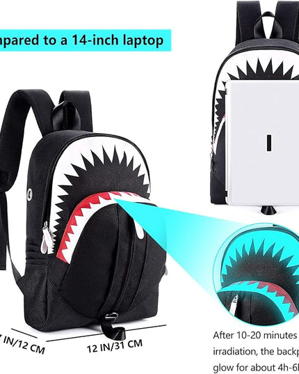 MCWTH Shark Backpacks for Teen Boys, Cool Kids Backpack for School Bookbags (Glow)