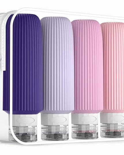 Travel Bottles for Toiletries, Large 6oz Travel Size Containers, BPA Free Leak Proof Tubs Refillable Liquid Accessories with Toiletry Bag for Cometic Shampoo and Lotion Soap (4 Pack)