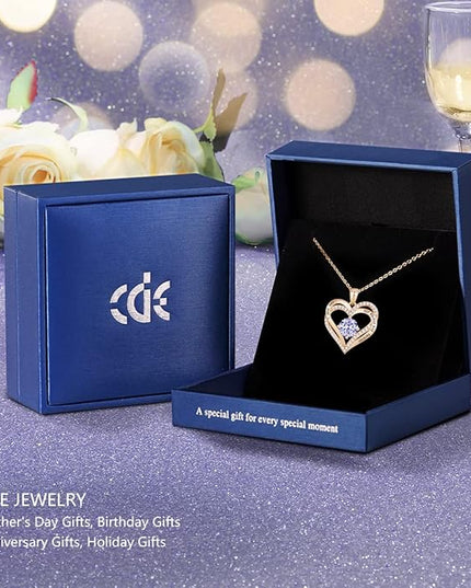 CDE Forever Love Heart Necklaces for Women, Wedding Anniversary, Birthday Mothers Day Christmas Day Gifts for Mom, Mother, Wife, friend, S925 Silver Jewelry with Birthstone Pendant