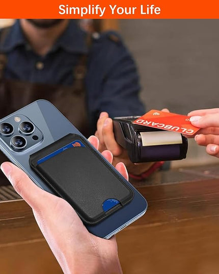 for Magsafe Wallet, Phone Cardholder with Adjustable Stand, Magnetic Card Holder with 3 Card Slots, Magnetic Wallet for iPhone 16/15/14/13/12 Series, Not for iPhone 13/12 Mini(Black, Leather)