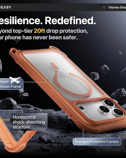 MAGEASY Compatible with iPhone 17 Pro Max 6.9" Case with Strap - 20ft Ultimate Drop Protection Compatible with MagSafe, Aluminum Frame | Odyssey Strap M (Mist)