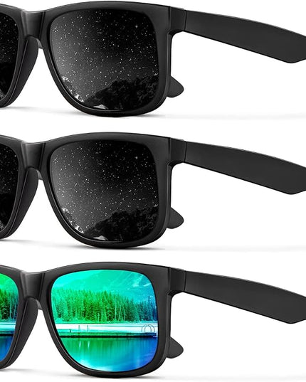 KALIYADI Sunglasses Men Polarized Sun glasses for Mens Womens Classic Matte Black Frame UV Protection 3pack